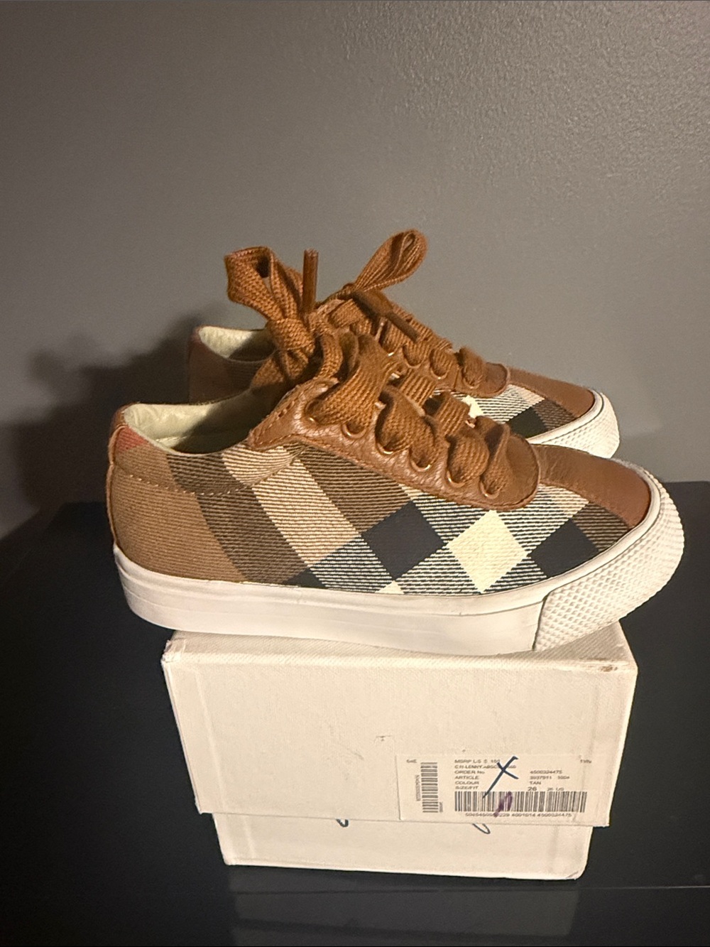 Burberry Brown Tan Plaid Kids Sneakers